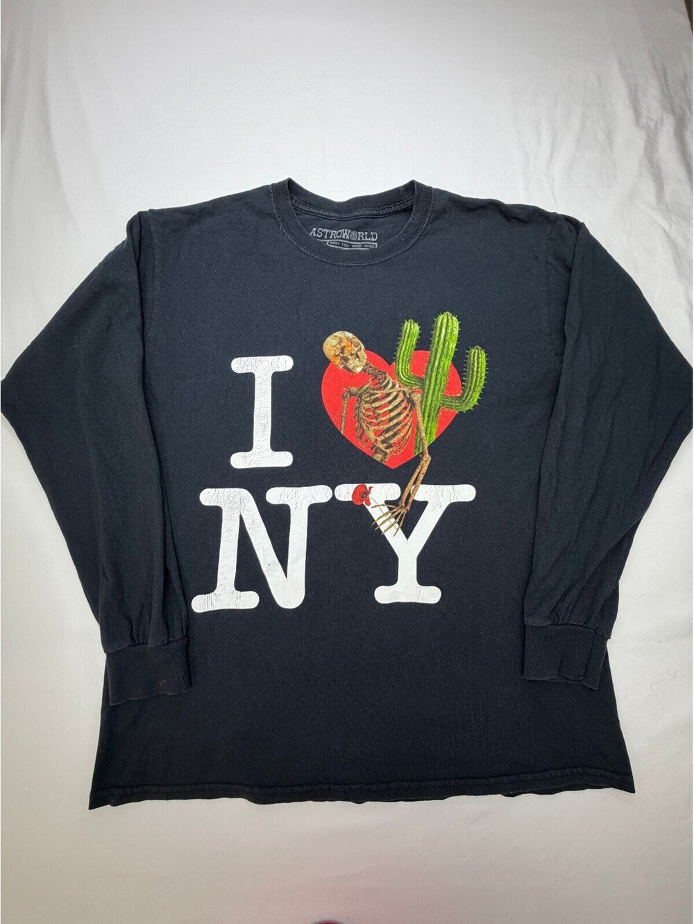 AstroWorld Cactus Jack Men's Long Sleeve Shirt  I Love NY Size Medium Black